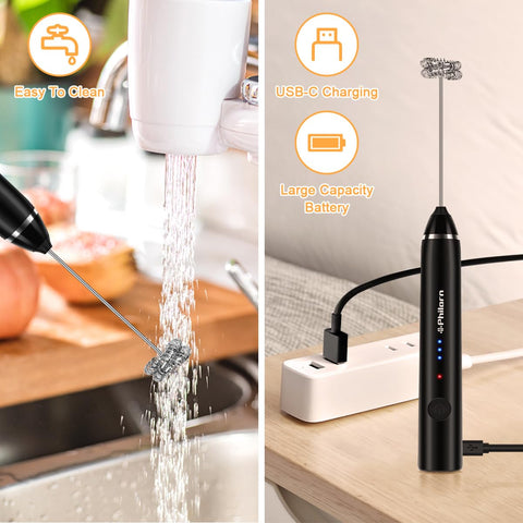 Philorn milk frother wand stainless steel heads for durable cleaning