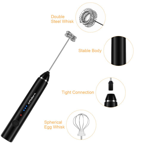 Philorn milk frother wand USB-C rechargeable power for cordless convenience