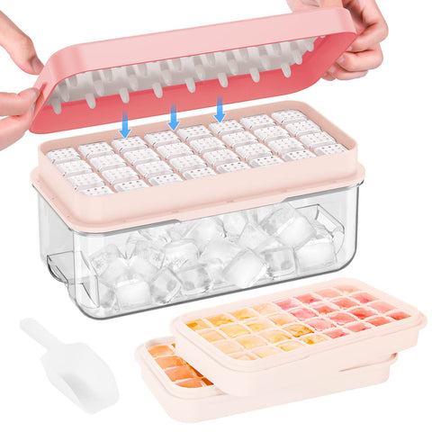 PHINOX ice cube tray with lid and bin for organized freezer storage.