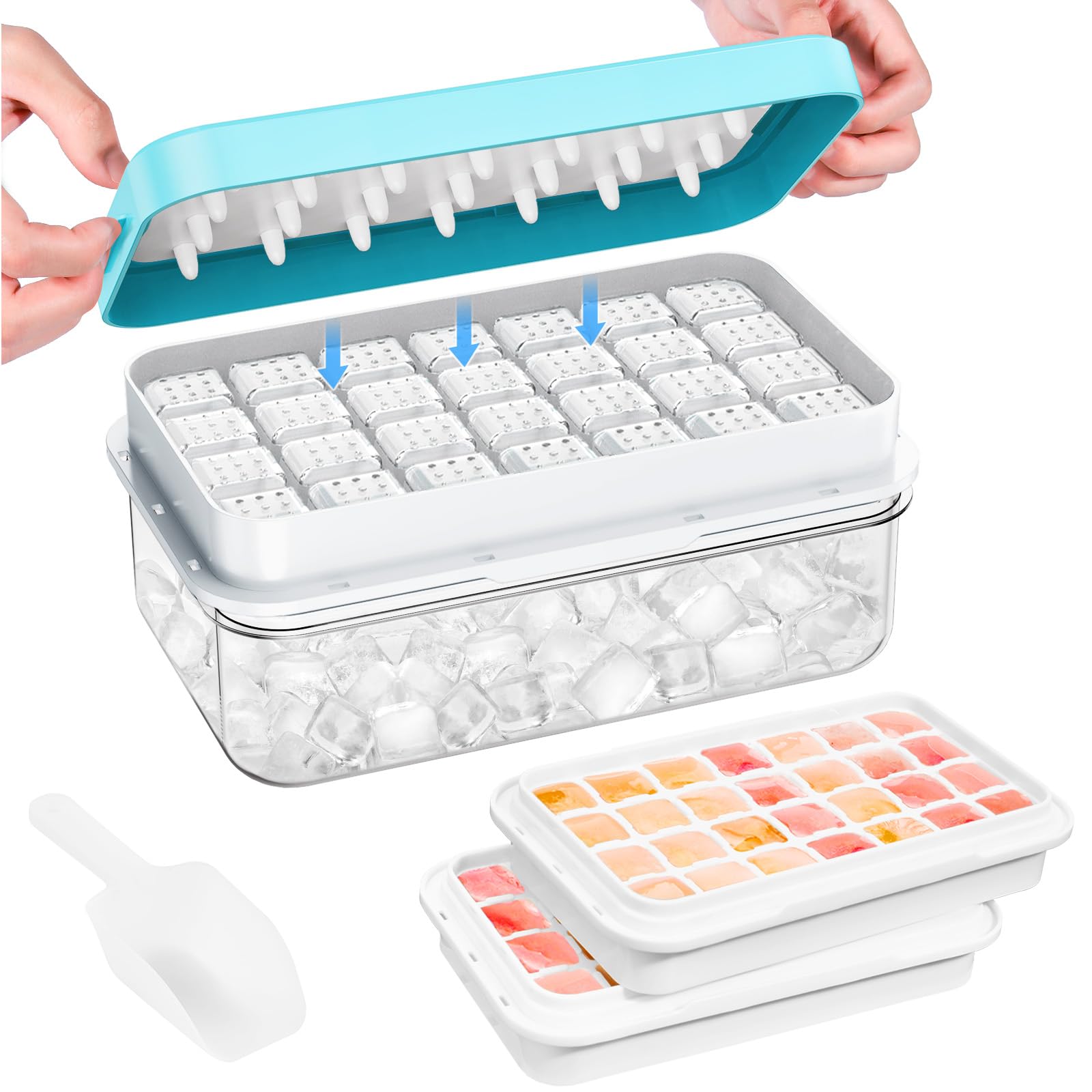 PHINOX ice tray with lid and bin for easy release and organized freezer storage.