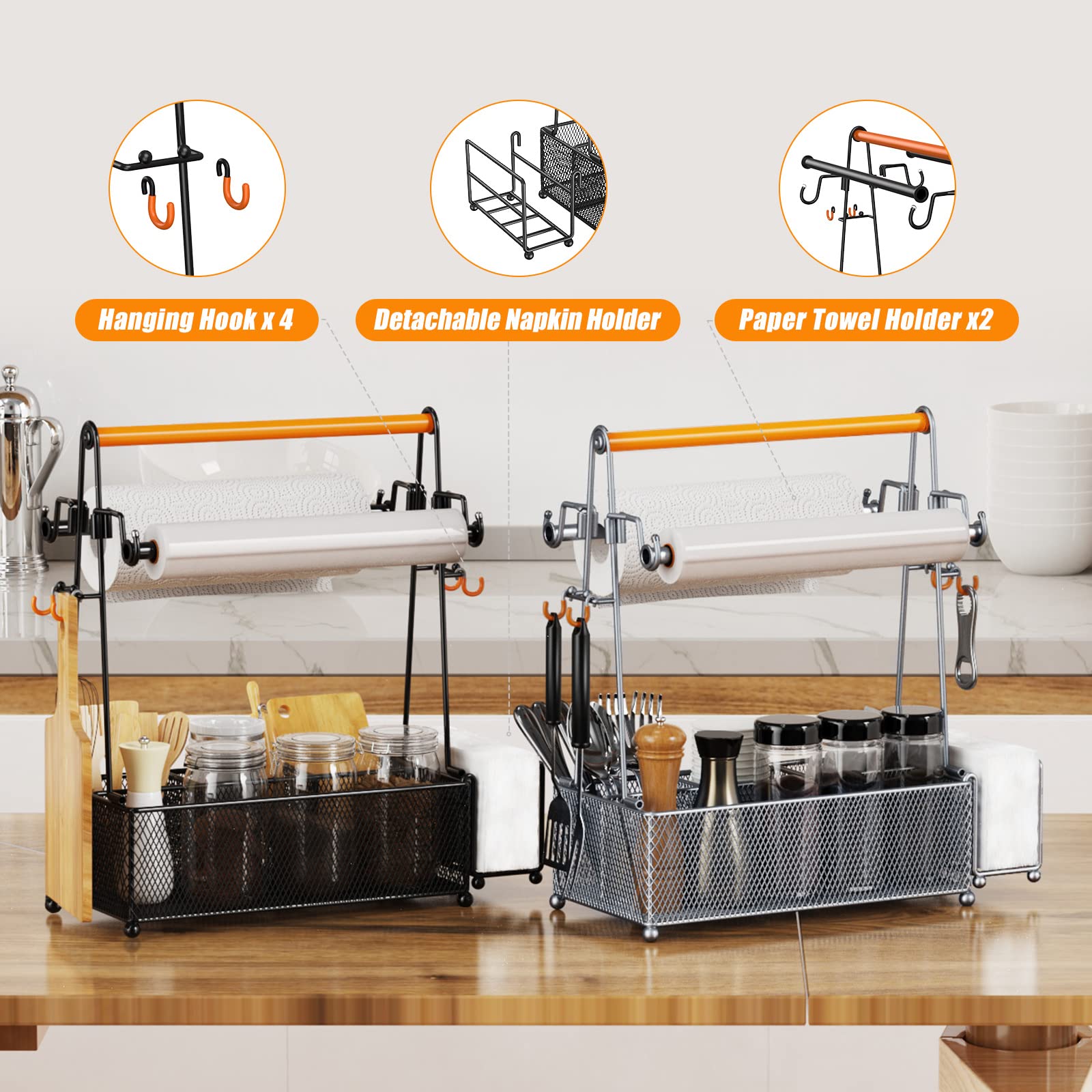 PHINOX Utensil Caddy four compartments organize cutlery and plates efficiently.