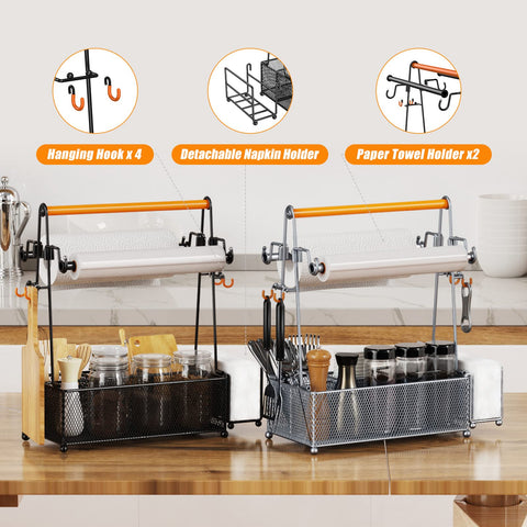 PHINOX Utensil Caddy four compartments organize cutlery and plates efficiently.