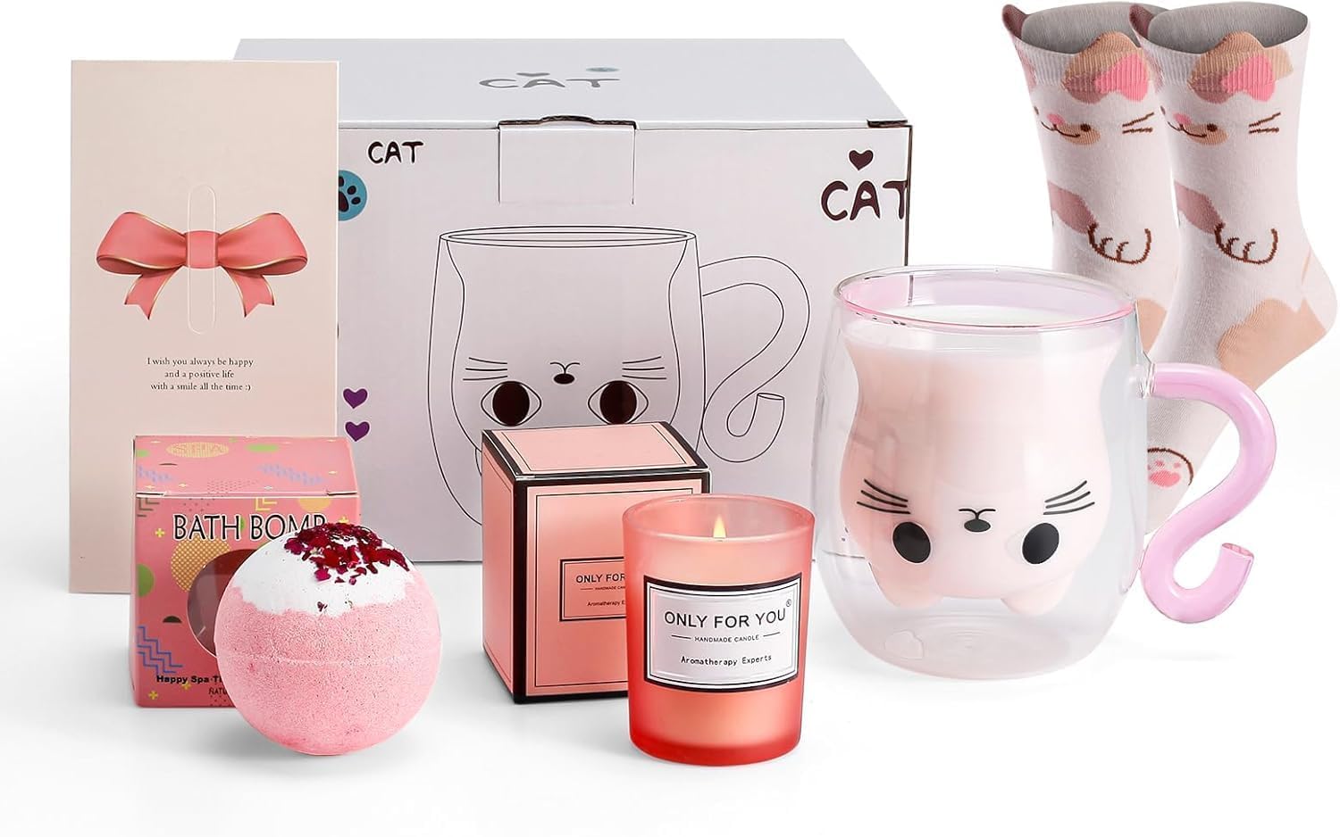 Phitihui cat mug gift set pink with double-wall insulation for safe handling and warmth