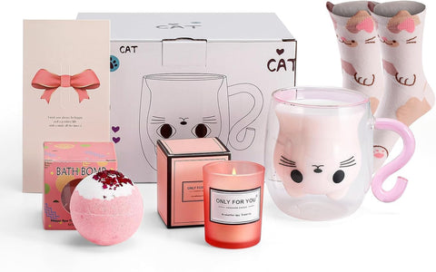 Phitihui cat mug gift set pink with double-wall insulation for safe handling and warmth