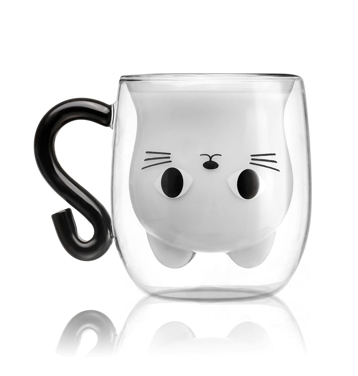Phitihui cat mug with double-wall glass keeps drinks insulated.