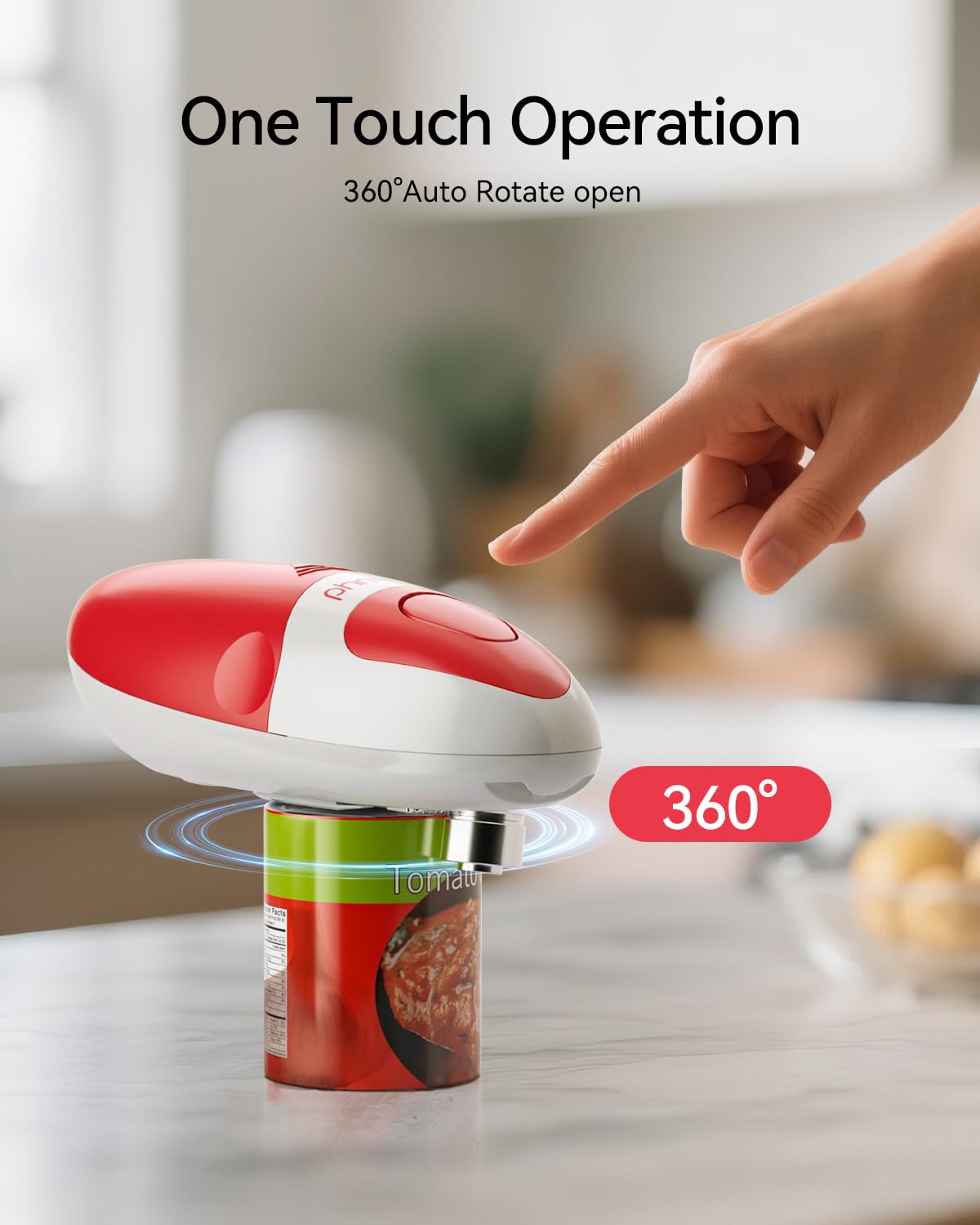 Phniti cordless can opener powered by batteries for flexible kitchen or camping use.