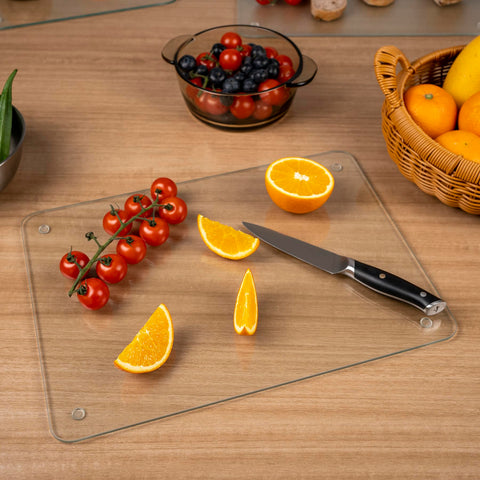 Phore glass cutting board acts as a heat safe countertop protector during cooking