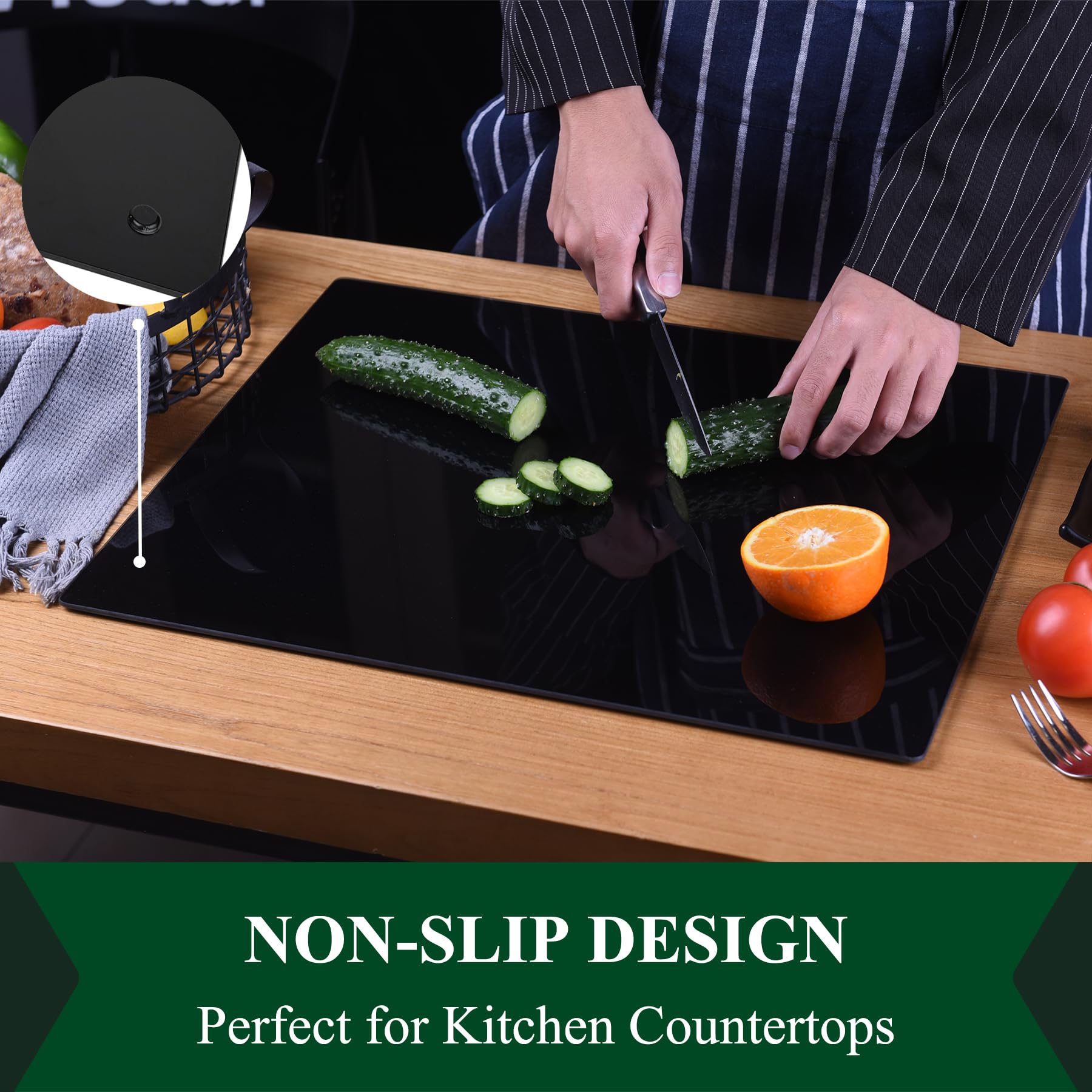 Phore cutting board surface is non-porous and resists odors for easy cleaning.