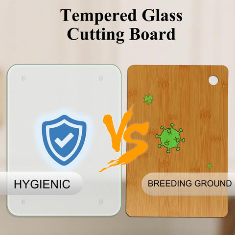 Phore glass cutting board with non slip feet prevents slips during food prep