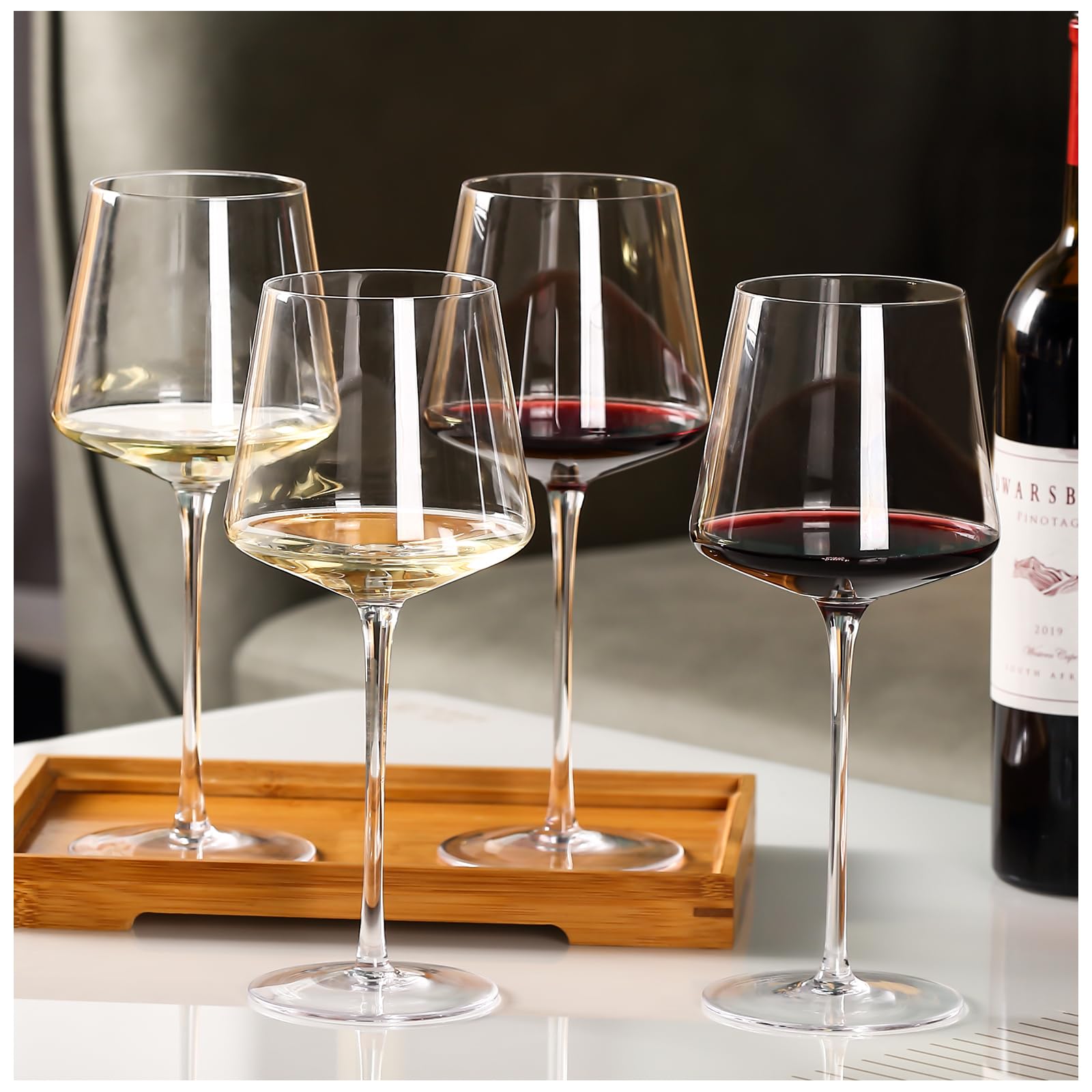 Physkoa 18oz red wine glass with tall stem for aeration and easy handling.