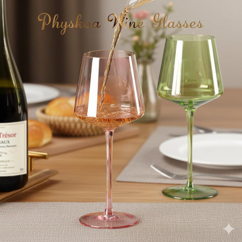 Physkoa colored wine glasses flat bottom provide stable placement for everyday table settings.