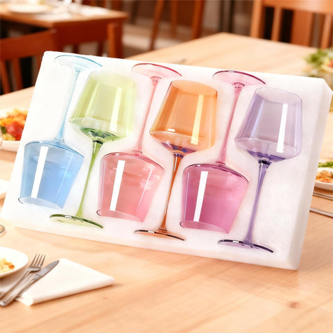 Physkoa colored wine glasses long stem enable easy sipping and an elegant dining aesthetic.