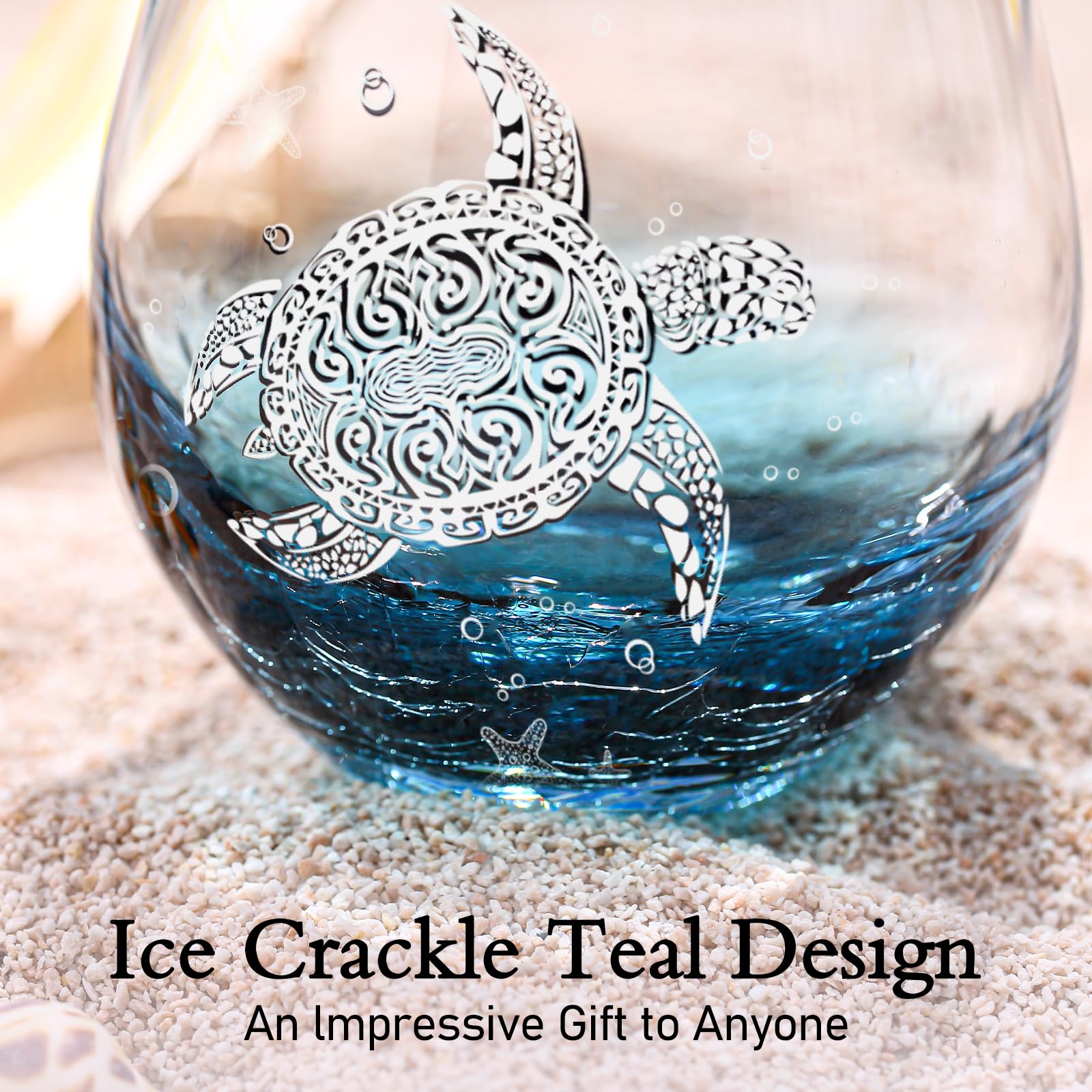 Physkoa sea turtle wine glass set of 4, decorative ocean-inspired tableware.