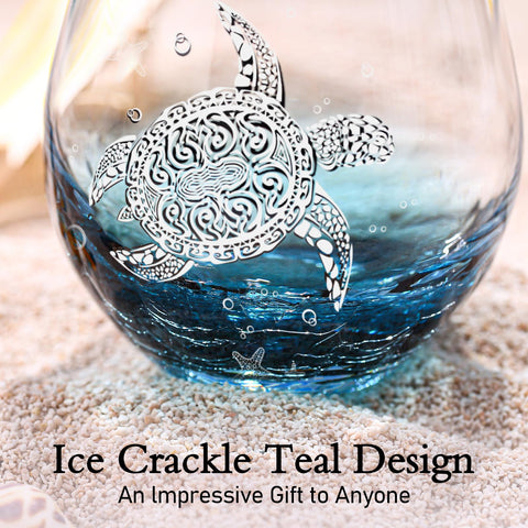 Physkoa sea turtle wine glass set of 4, decorative ocean-inspired tableware.