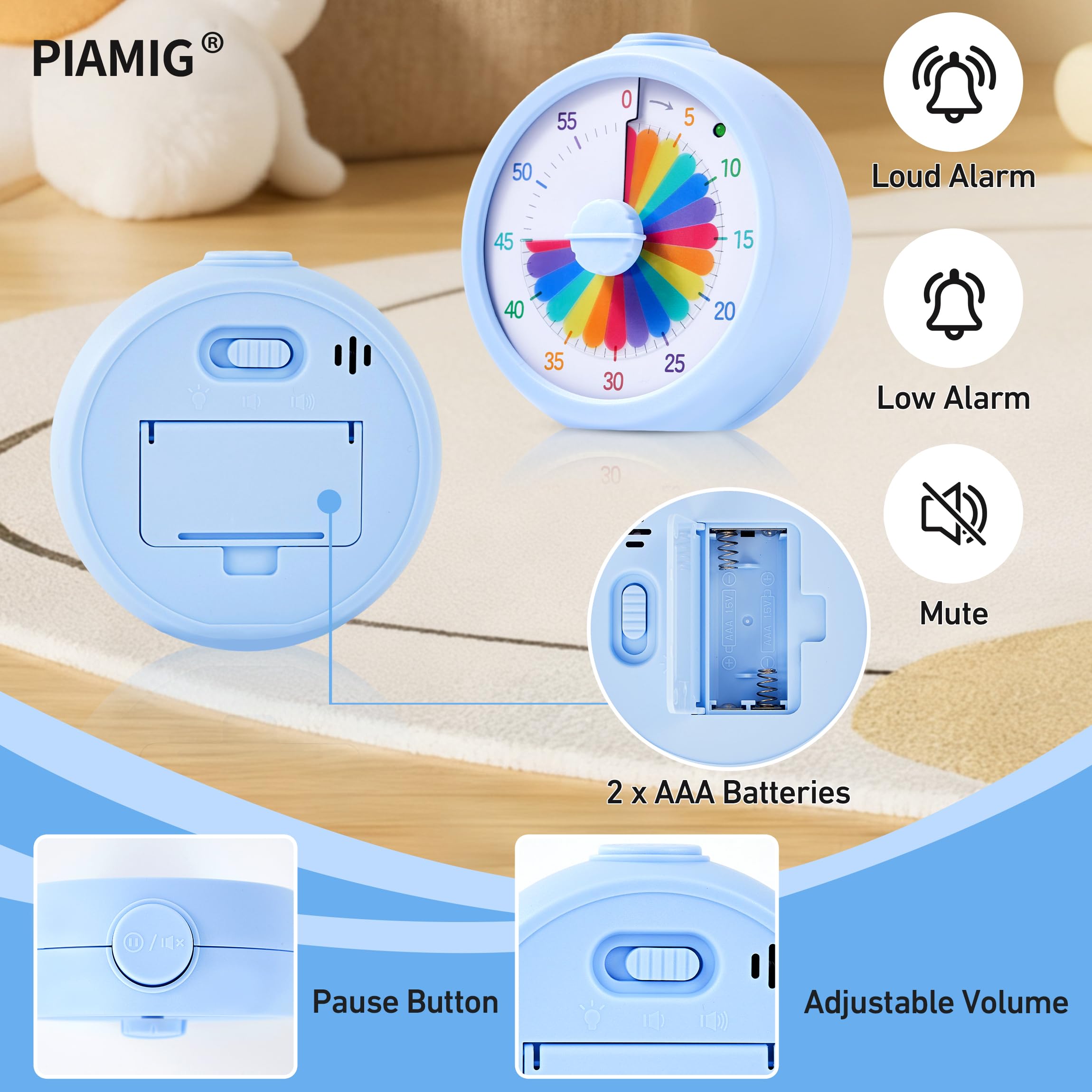 PIAMIG Visual Timer operates silently for quiet rooms