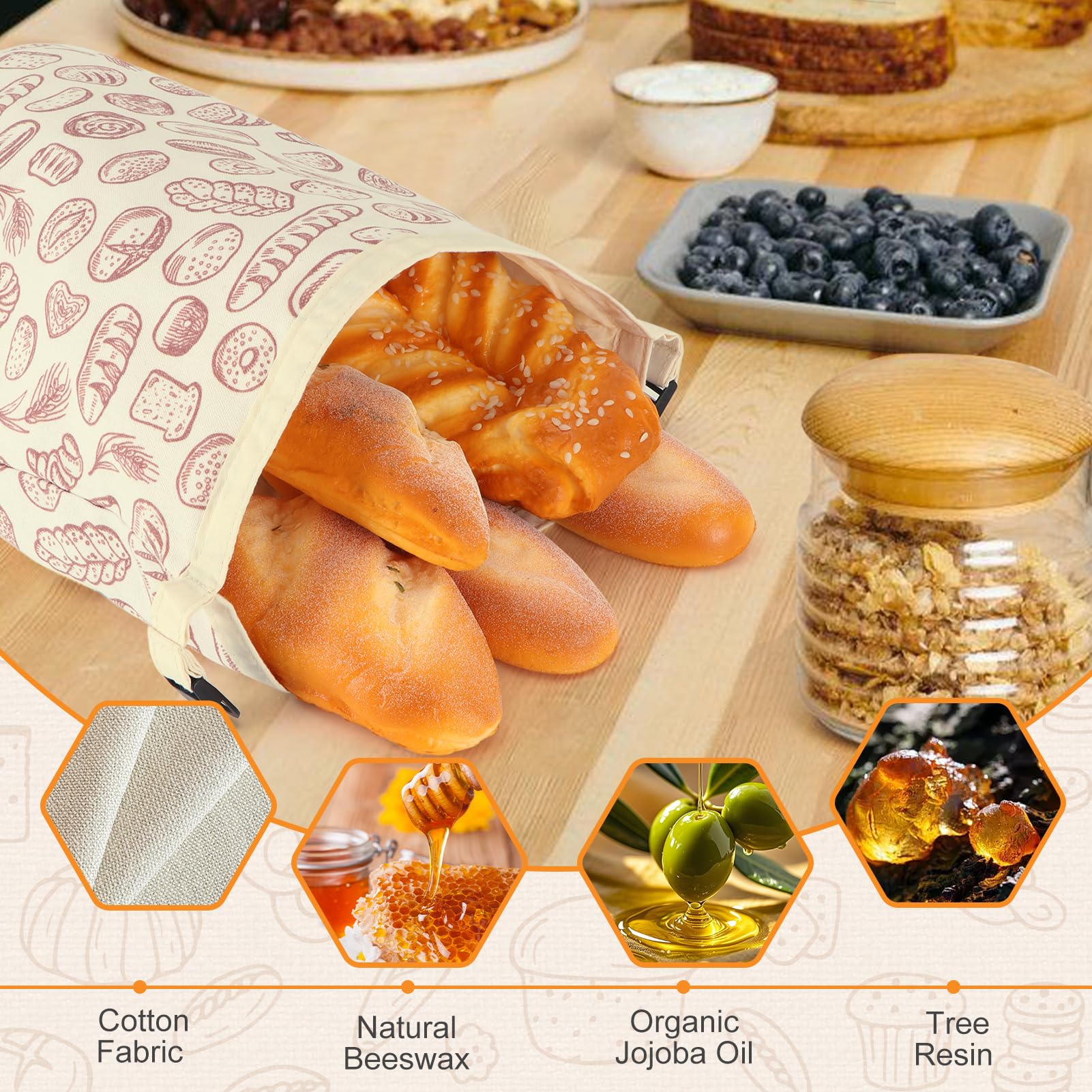 Piccircuit beeswax bread bag buckle closure secures loaf during storage.