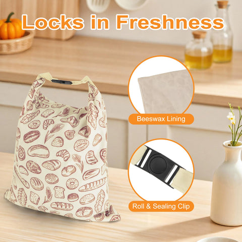Piccircuit beeswax bread bag fold-flat design saves cupboard space.