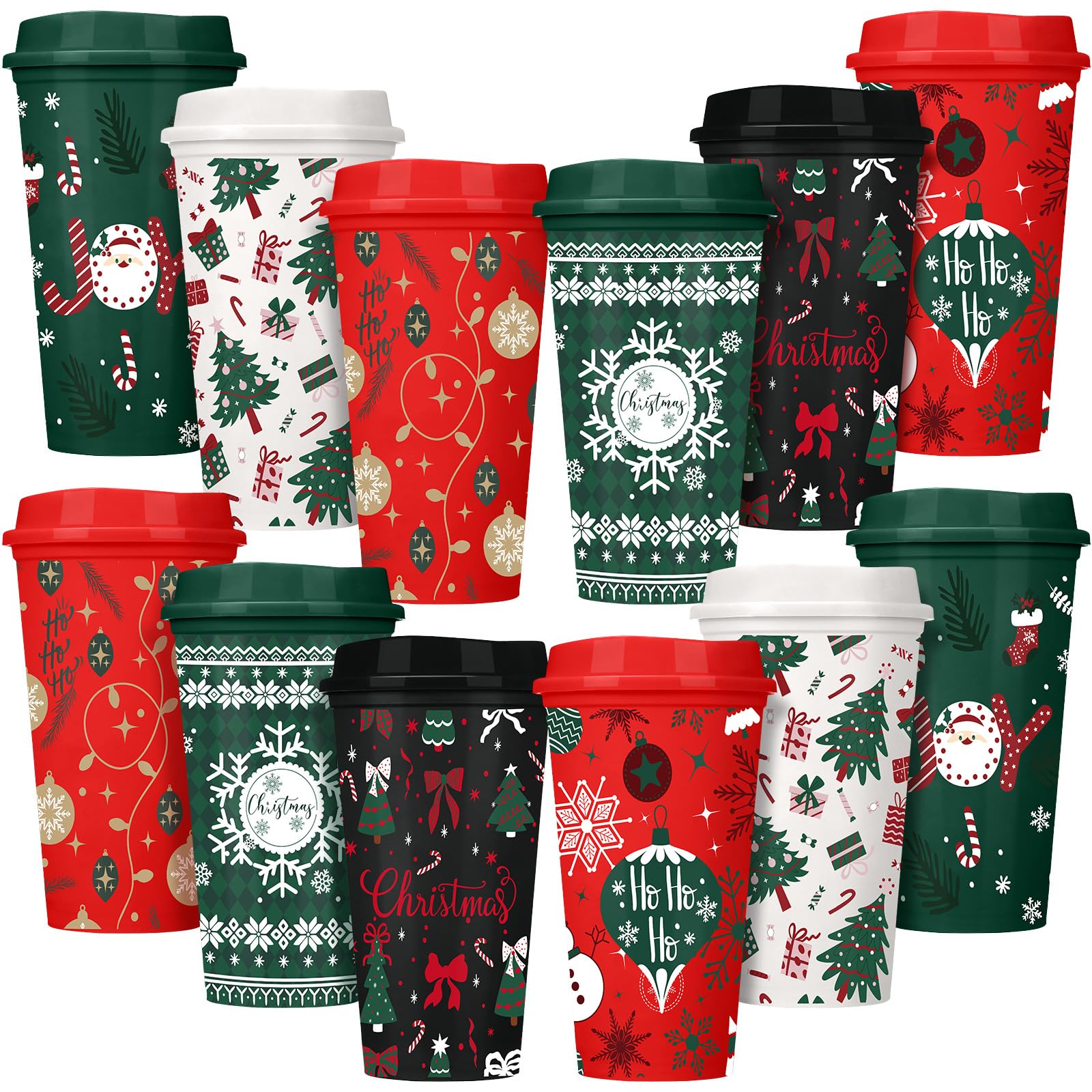 Pickmesh Christmas coffee cups 12-pack with lids for festive gatherings and easy sharing.