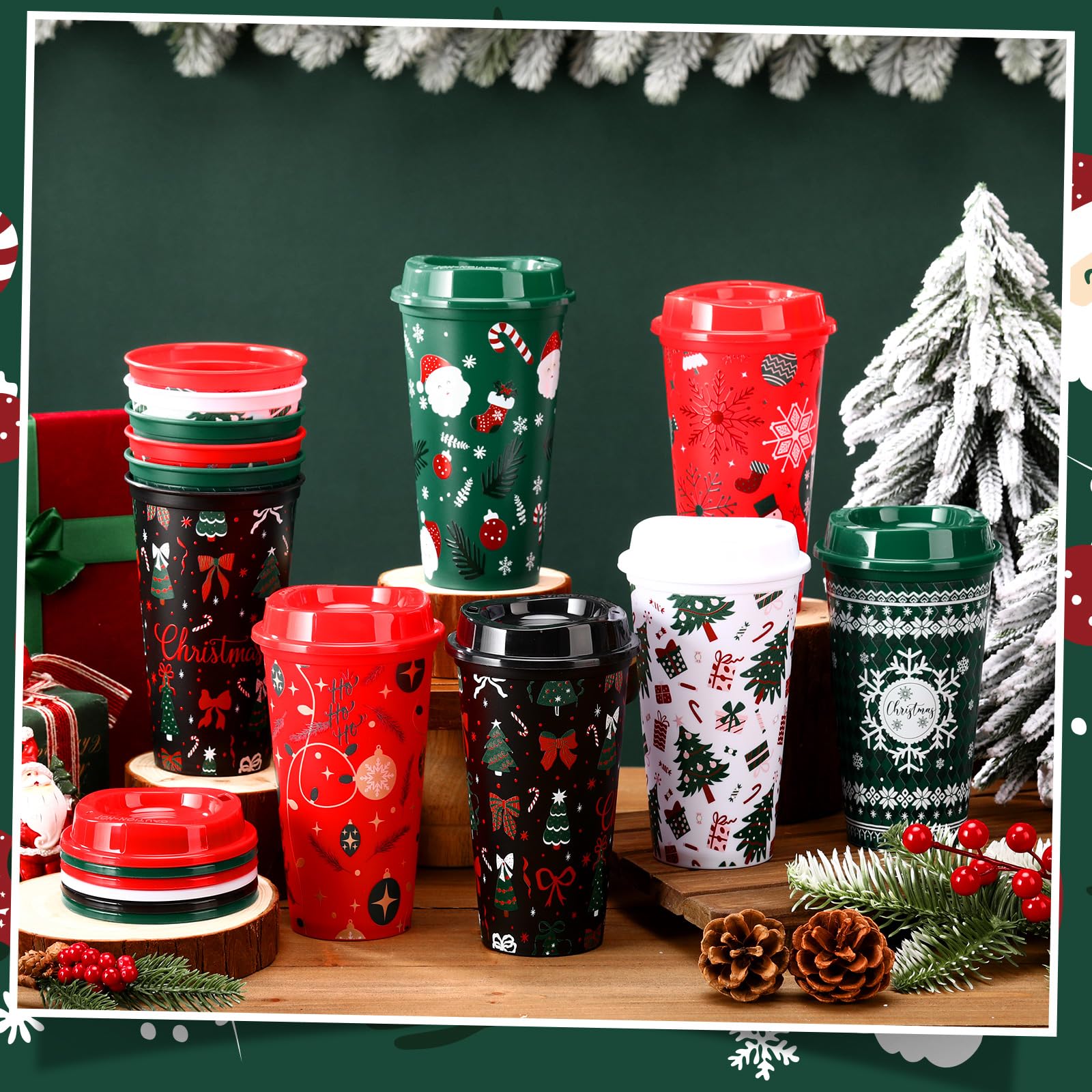 Pickmesh Christmas-pattern coffee cups add cheerful vibes to drinks.