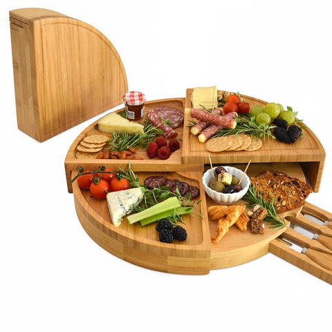 Picnic at Ascot bamboo cheese board in compact wedge form for easy storage.