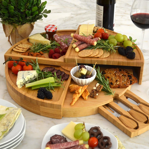 Picnic at Ascot board opened to 18-inch diameter for generous grazing.