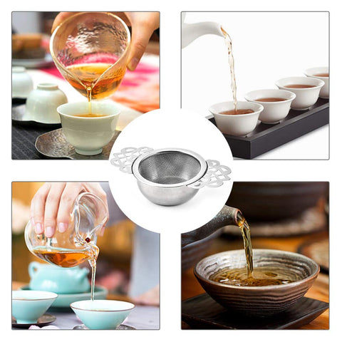 Picowe drip bowls in silver accompany each strainer for mess-free pouring.