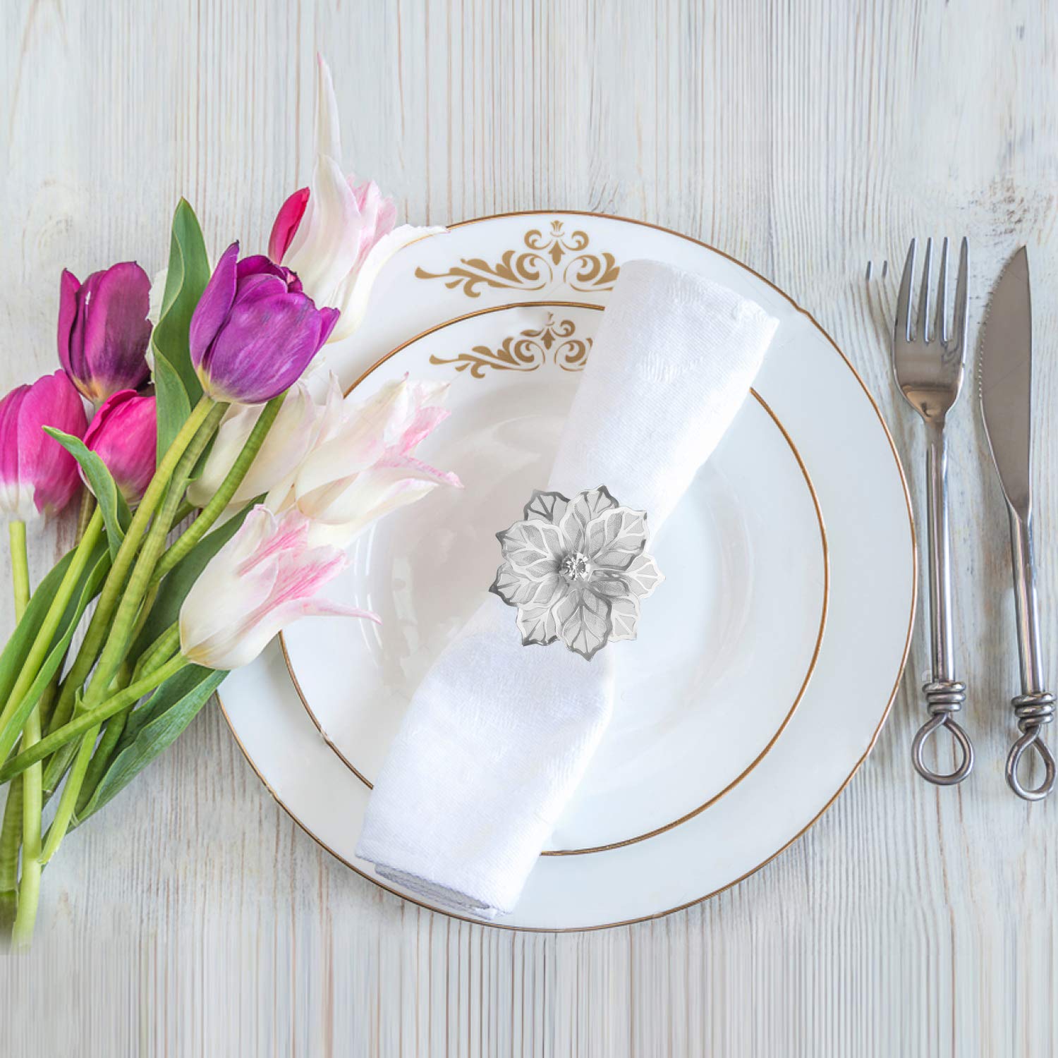 Picowe napkin rings showcase faux rhinestones detail for festive sparkle.