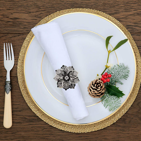 Picowe napkin rings highlight cloth napkins and festive table settings.