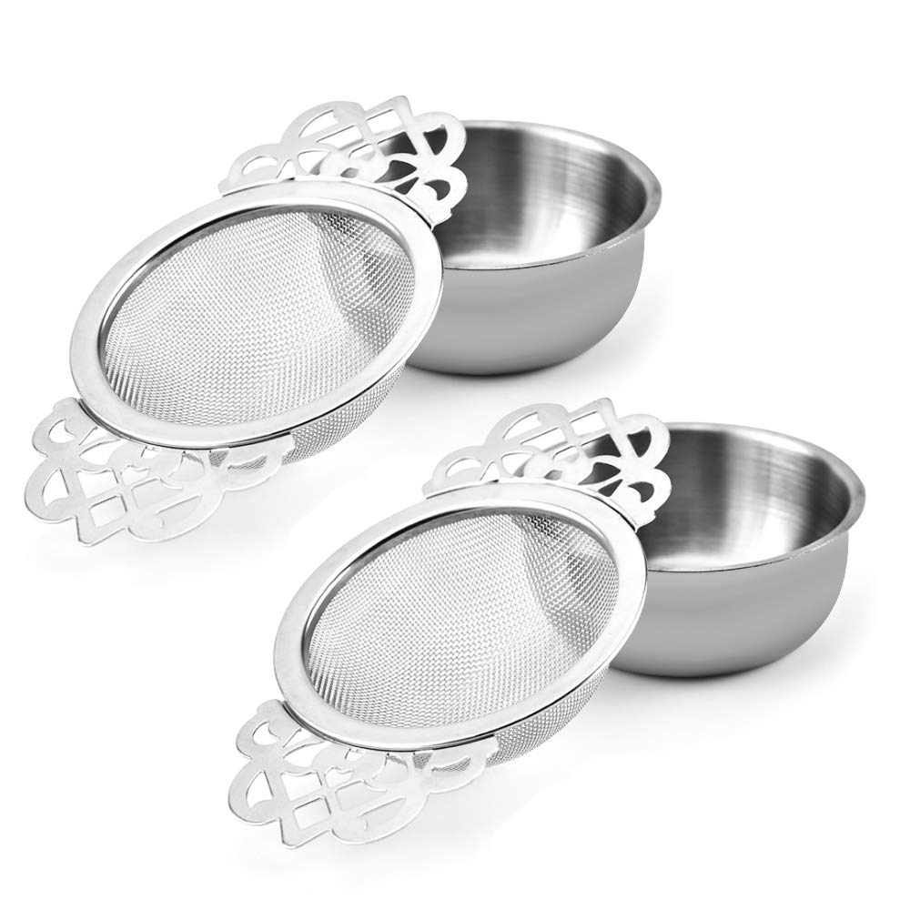 Picowe tea strainer bowls, two-pack, with drip bowls for easy brewing.