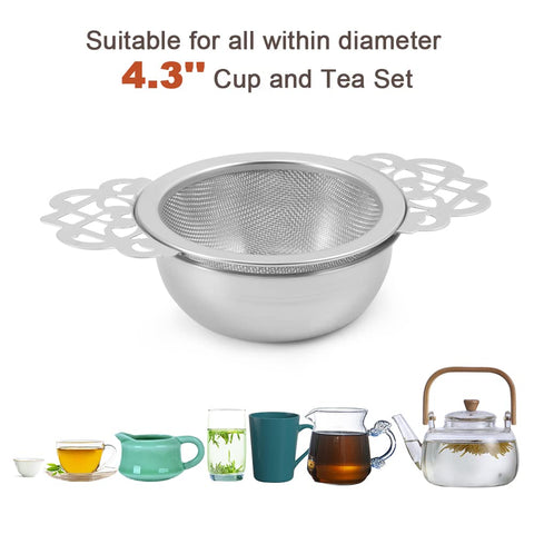 Picowe strainer positioned over a cup mouth fits 2.5–4 inches.
