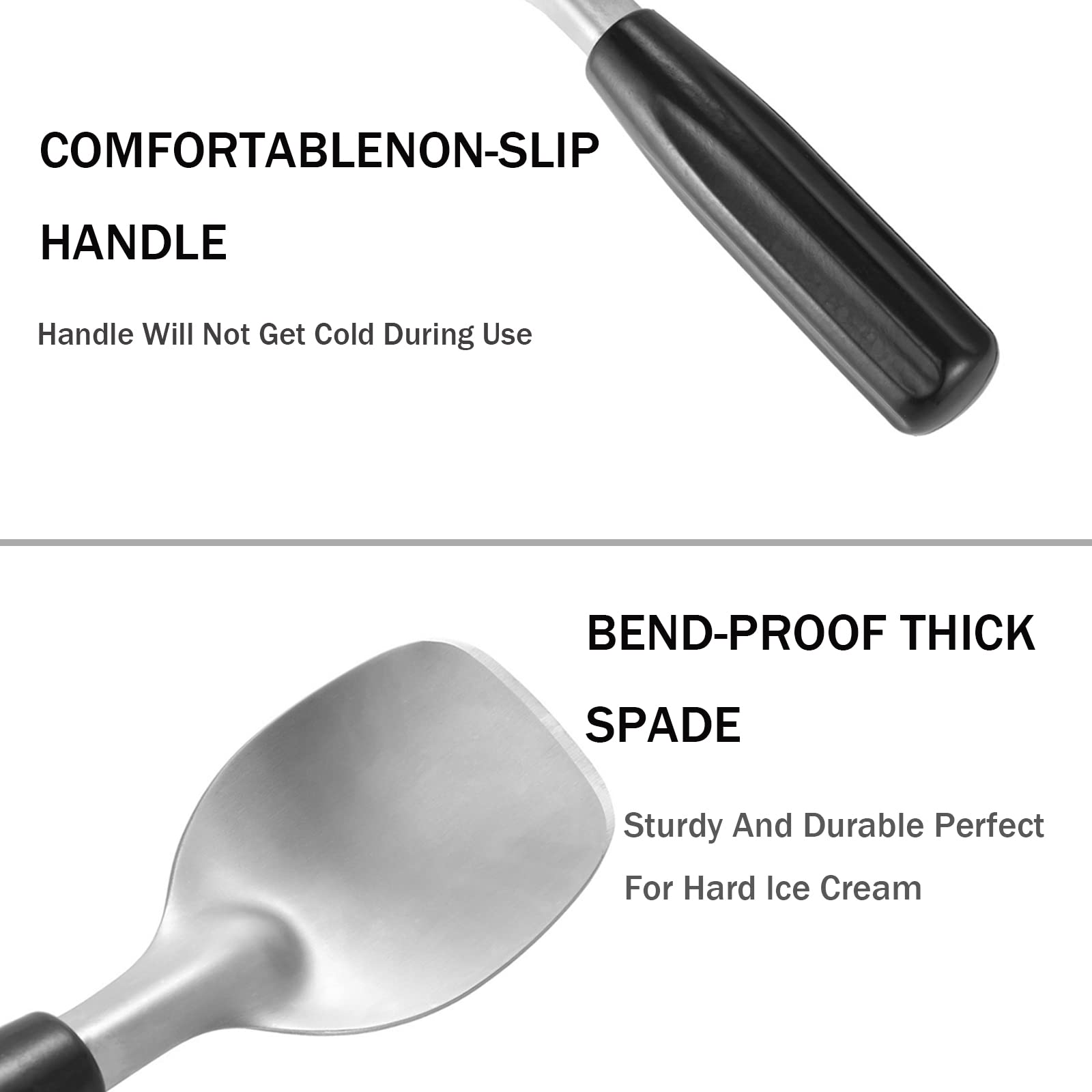 Pierides ice cream paddle with plastic handle to protect hands.
