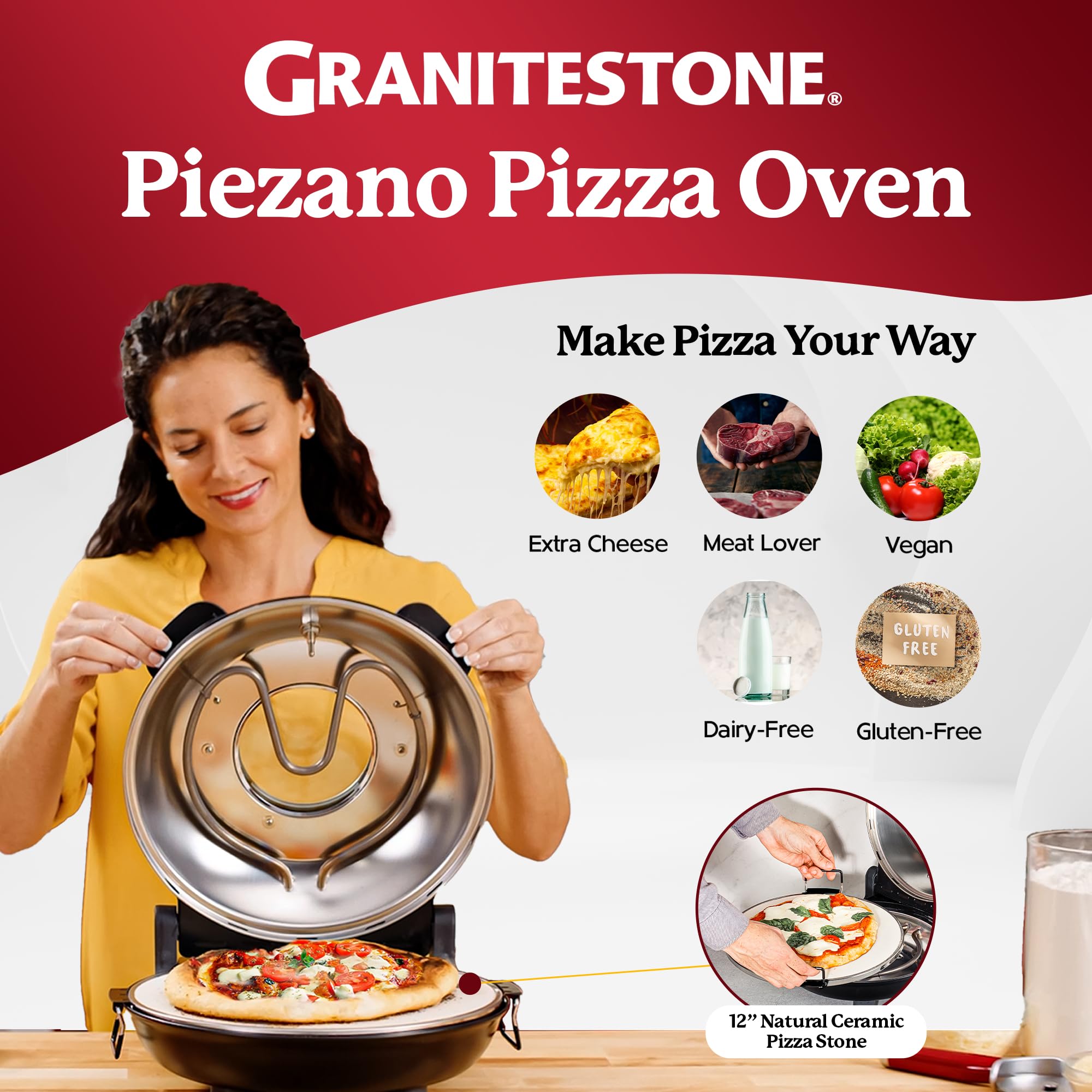Piezano reaches 800°F for a crisp crust and fast baking.
