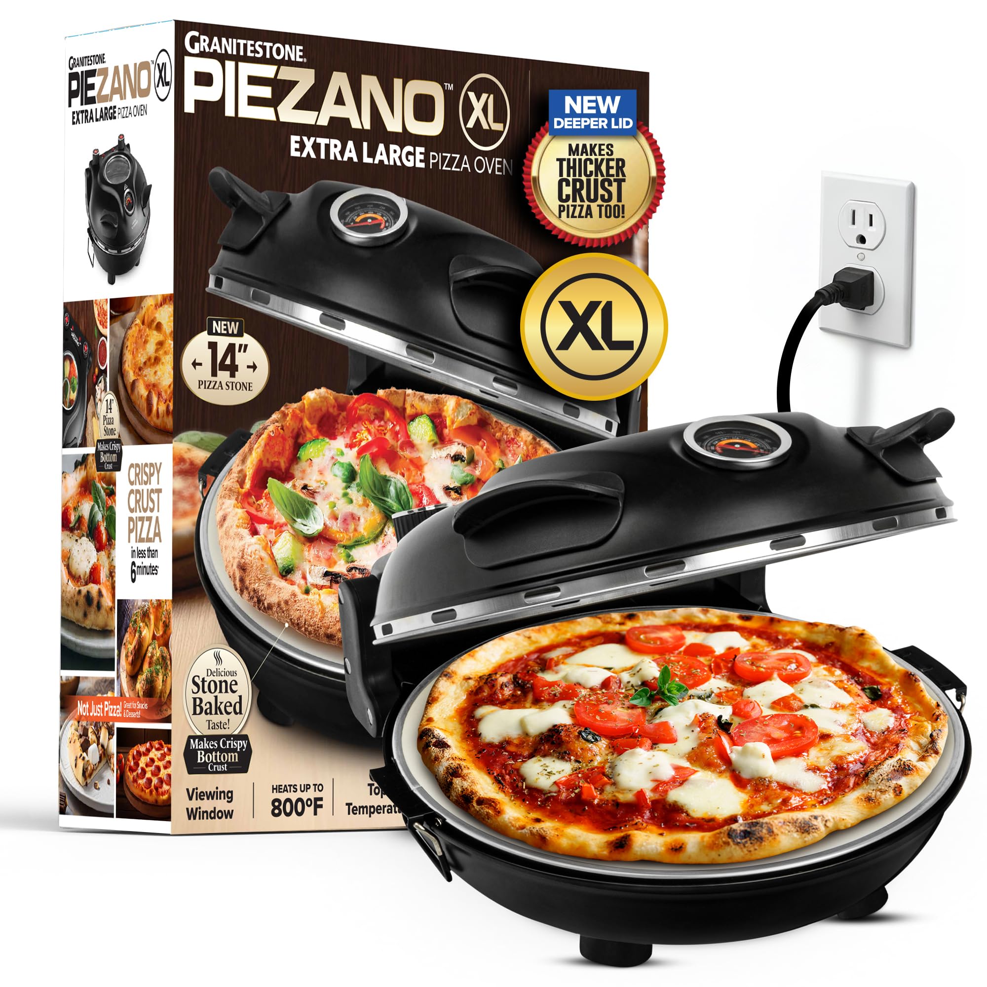 PIEZANO XL front view shows compact countertop pizza oven for quick home pies