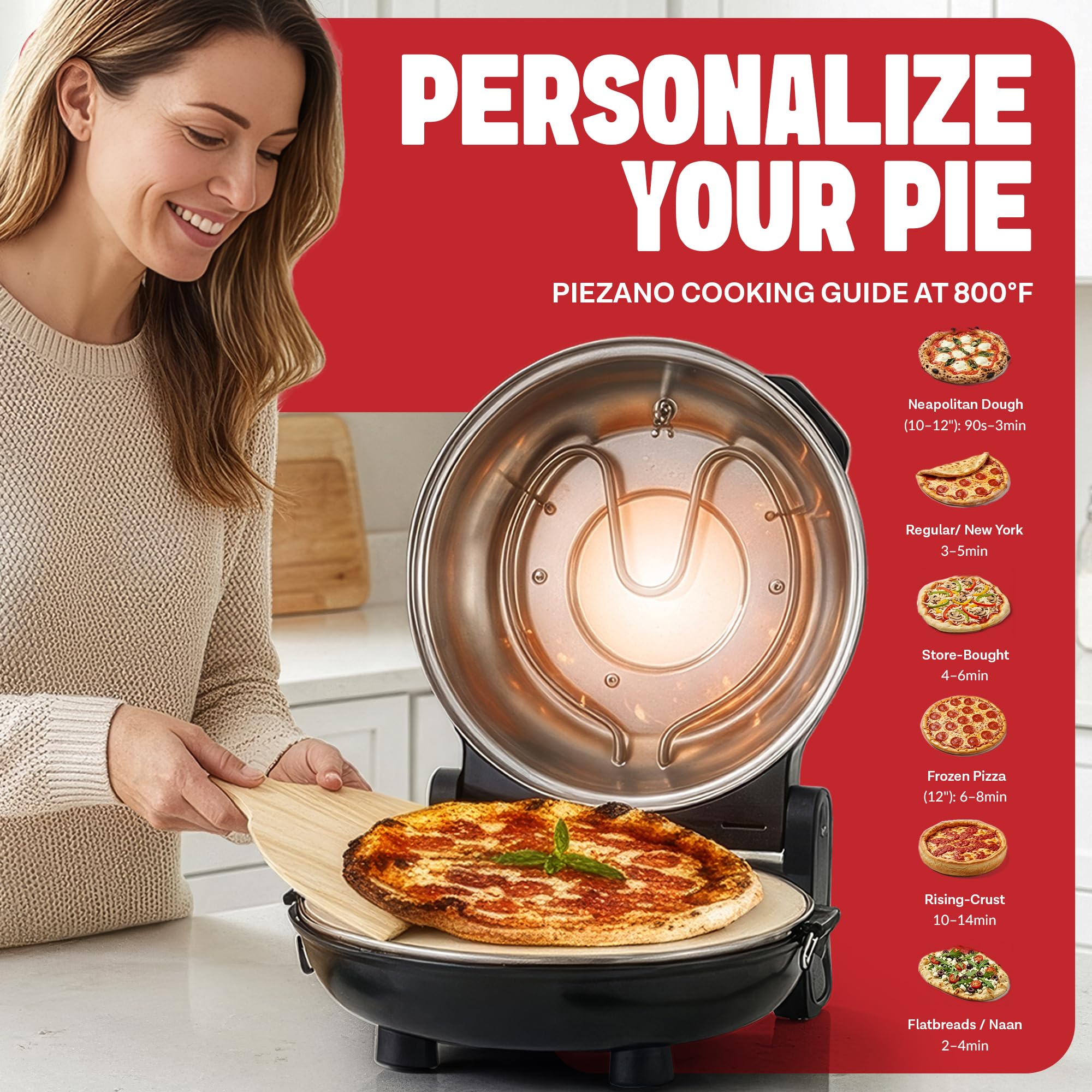 PIEZANO XL stone baking surface demonstrates even heat for crispy crusts