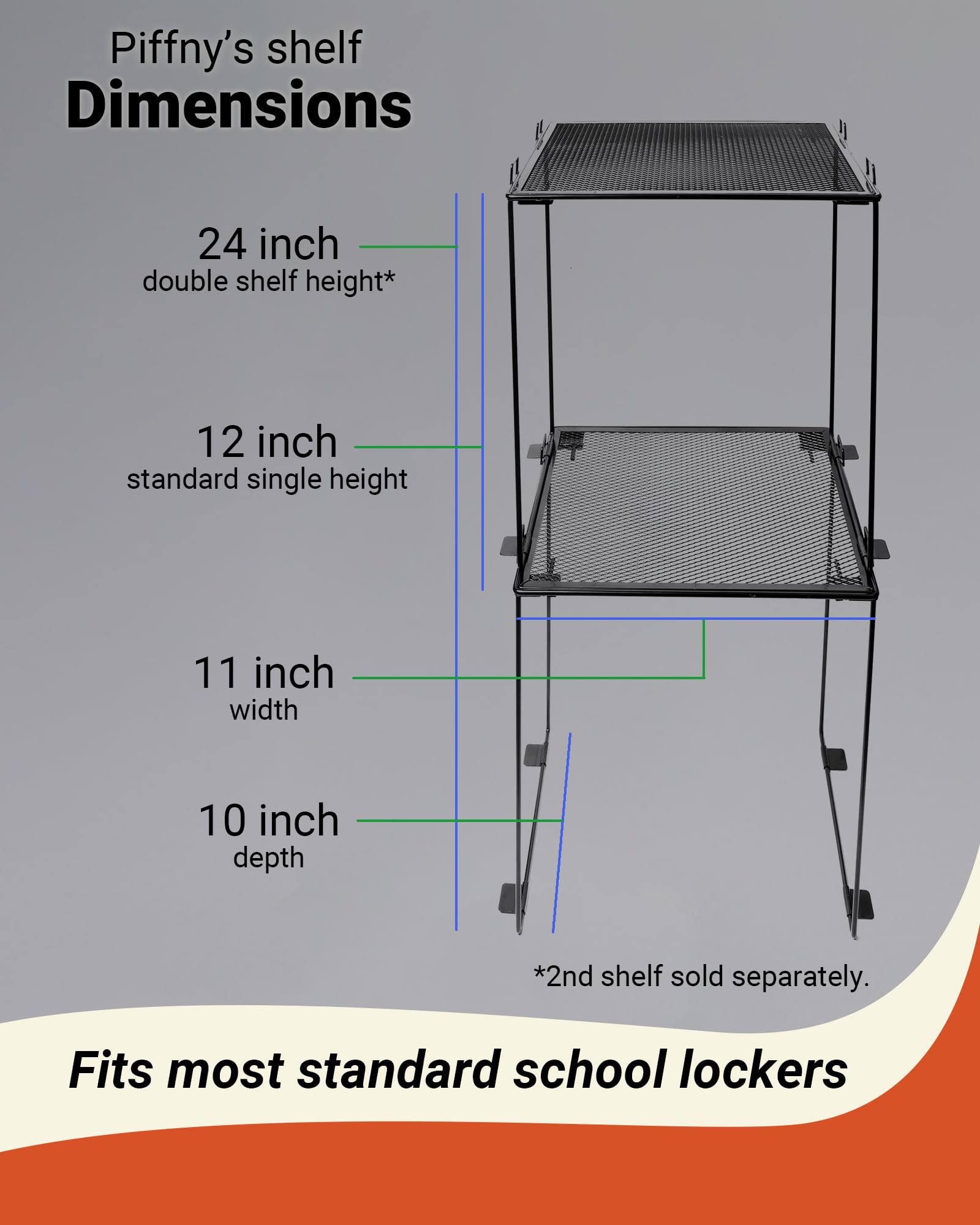 Piffny versatile mesh shelf keeps textbooks and backpacks visible and organized.