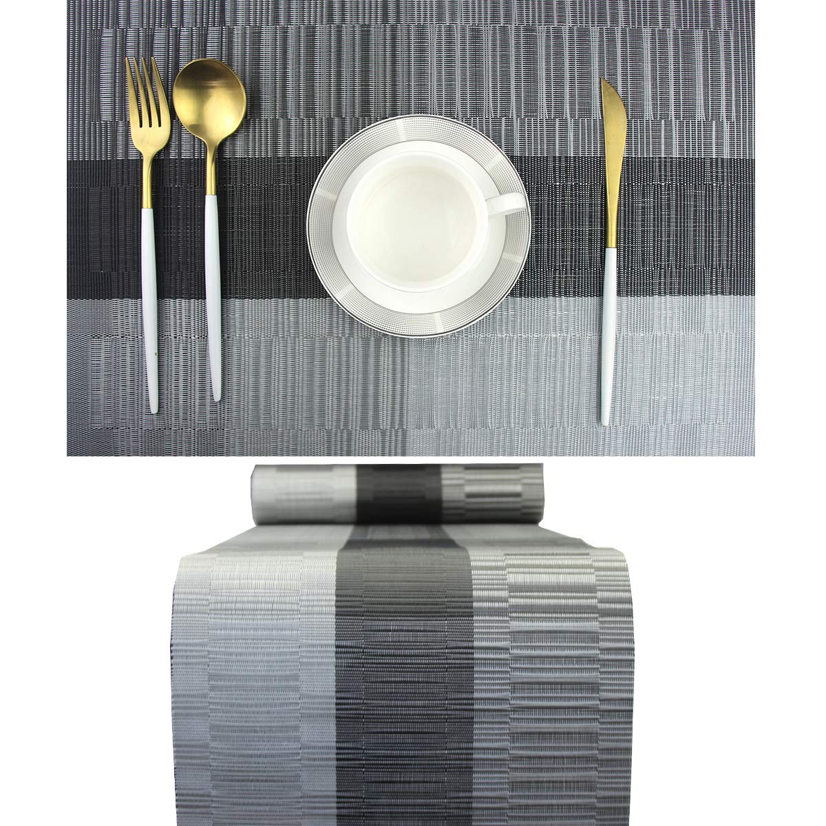 PIGCHCY elegant black placemats on a dining table for easy cleanup.