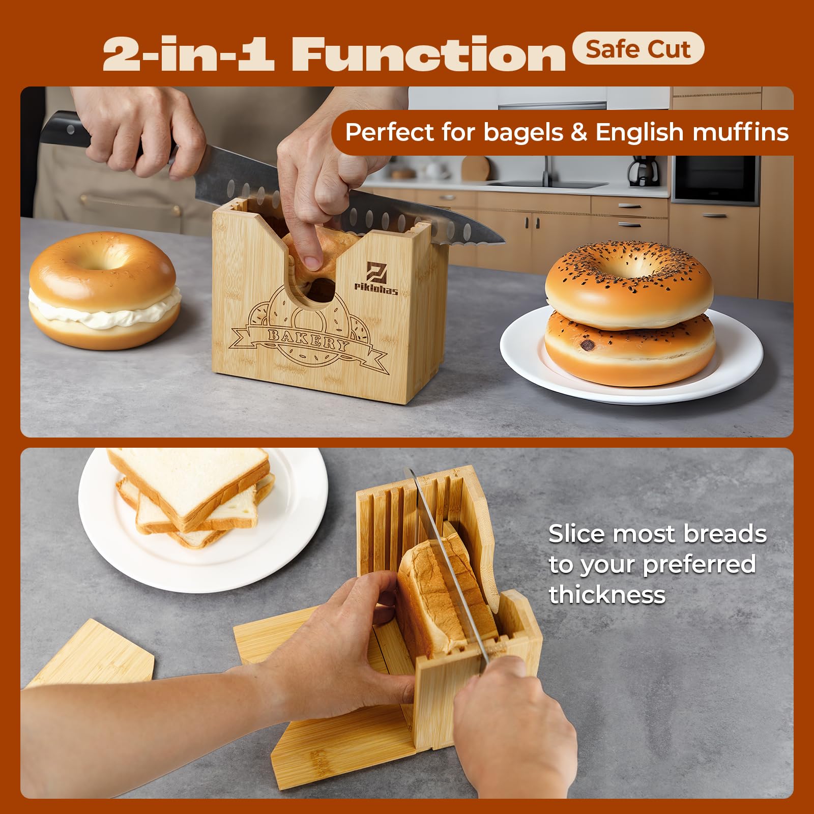 Piklohas bagel slicer base non-slip keeps slices steady during use.