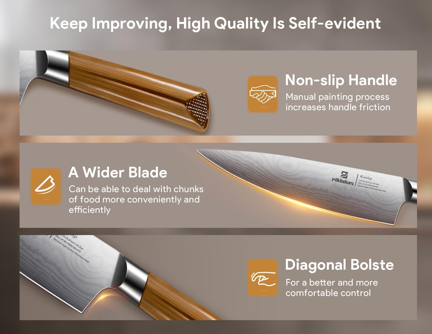 Piklohas brass-colored handle detail for refined kitchen look