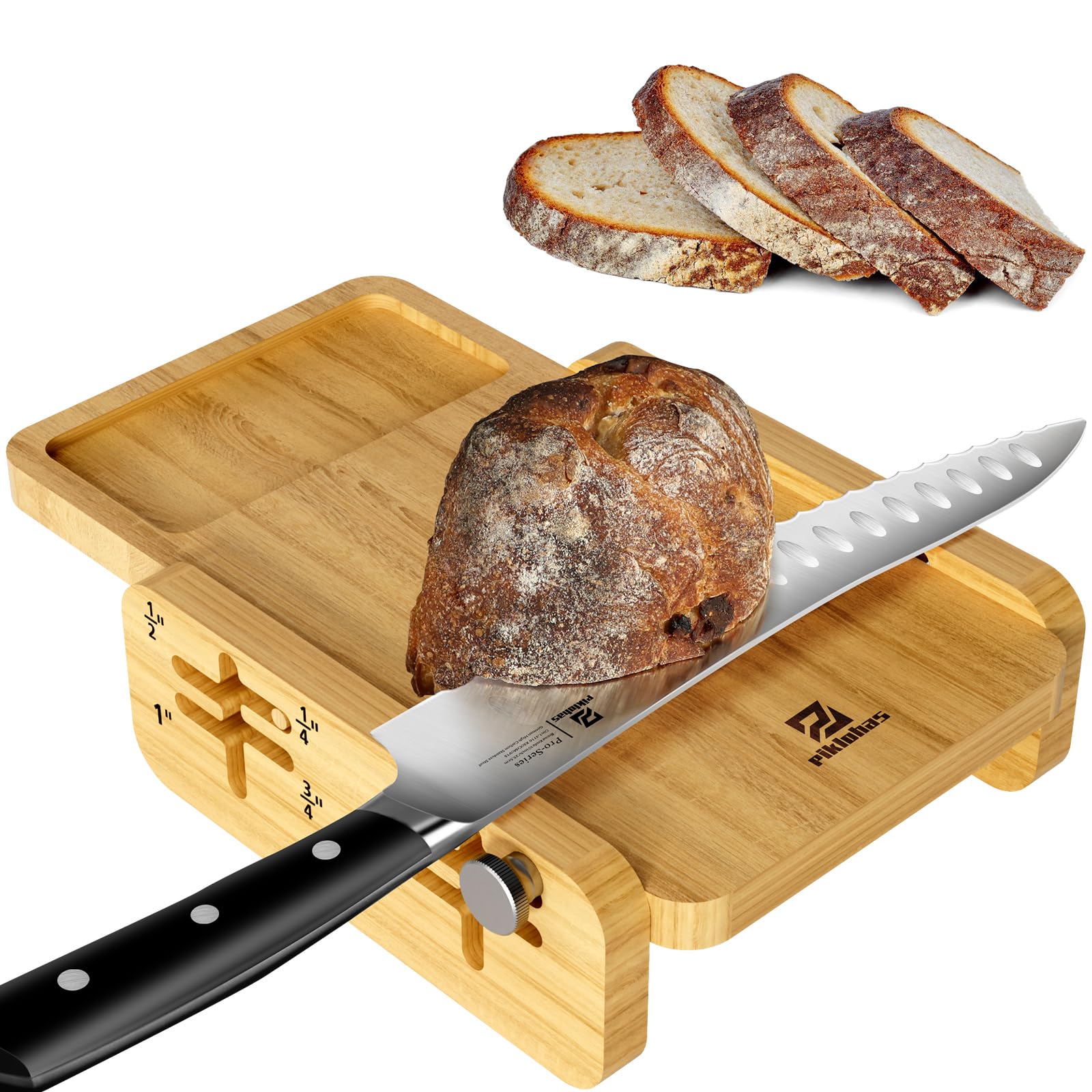 Piklohas bread slicer horizontal design with stable wood construction for smooth slicing