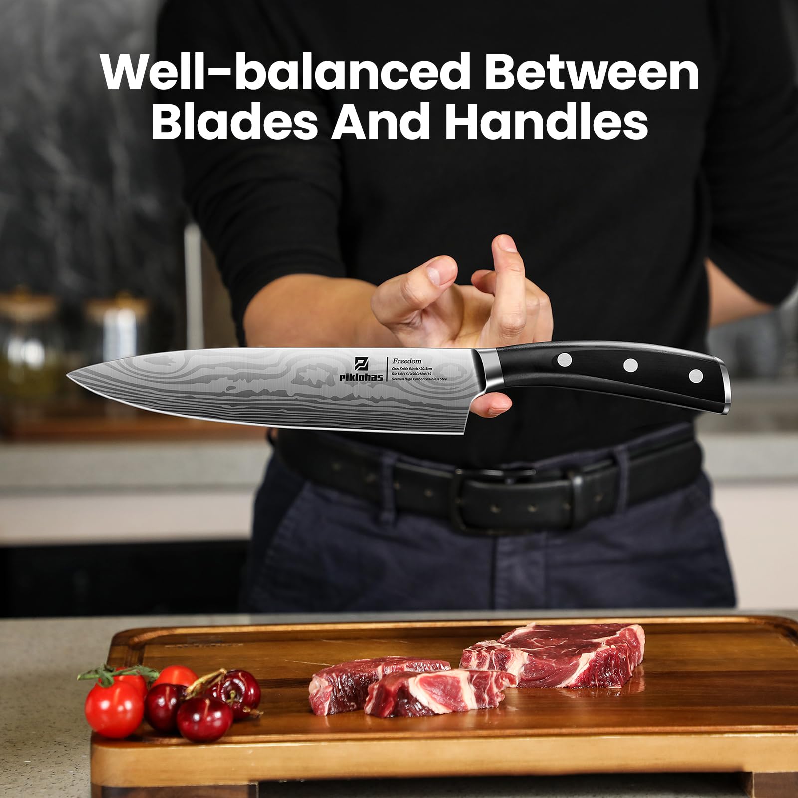 Piklohas german high carbon steel damascus blades for lasting edge