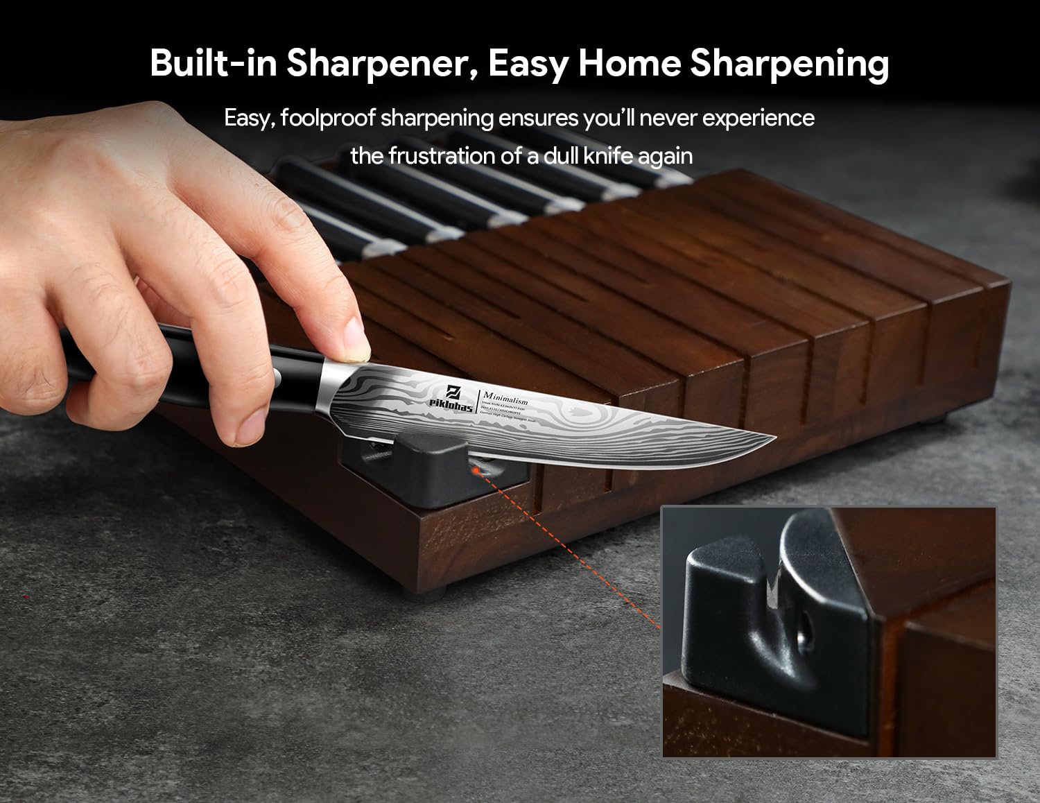 Piklohas German steel X50CrMoV15 blade close-up emphasizing durability