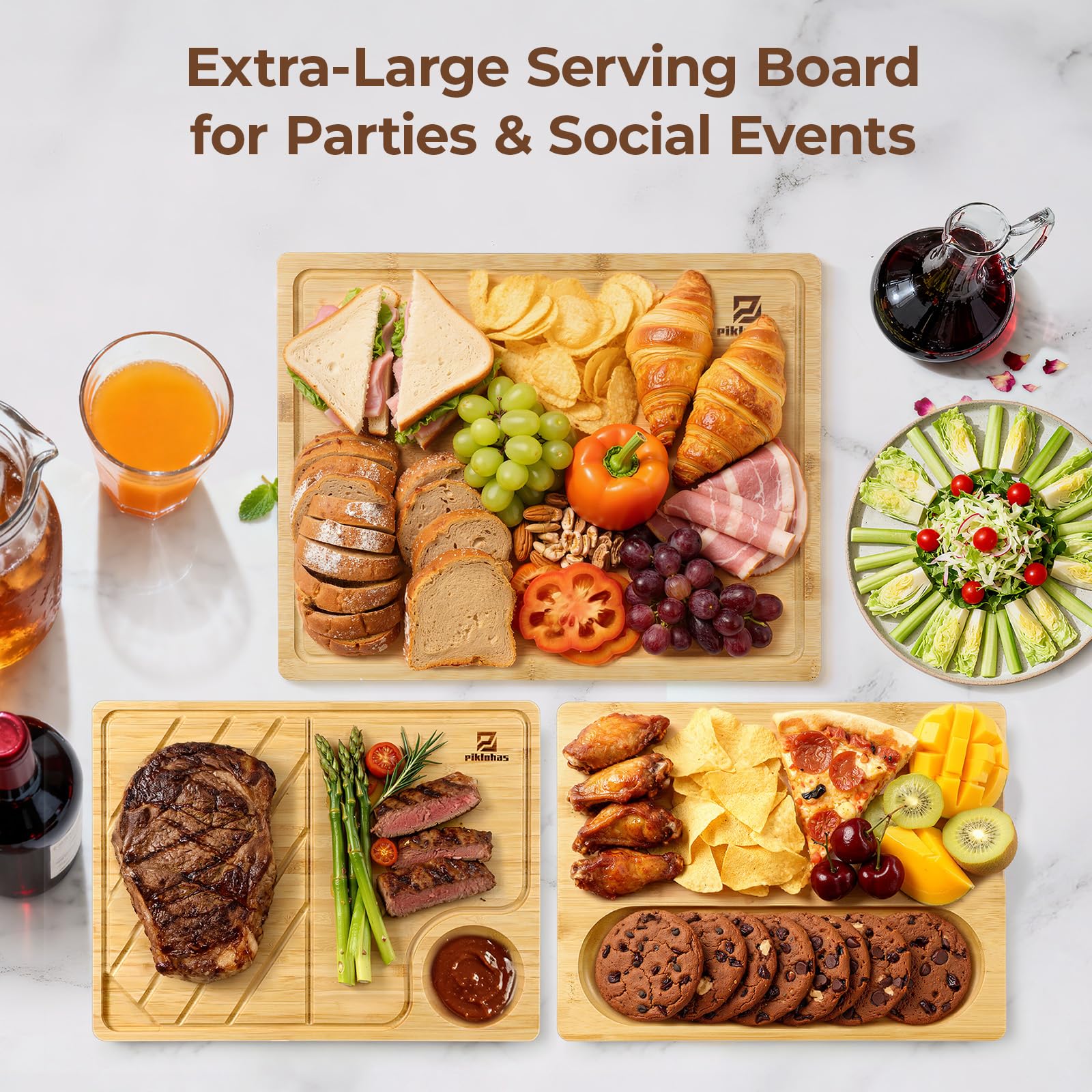 Piklohas large 13x10 board ideal for steak, cheese, and fruit