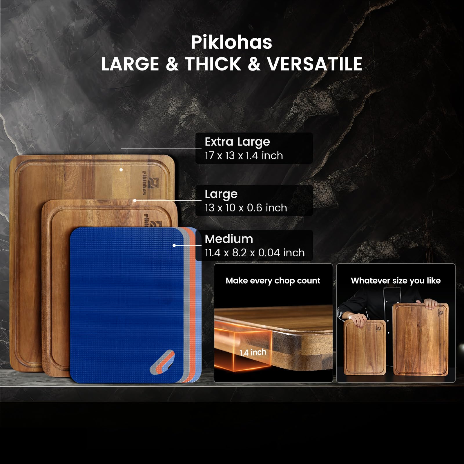 Piklohas cutting board with non-slip feet protects counters.