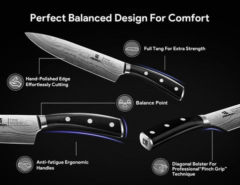 Piklohas santoku knife ergonomic handle enhances comfort during long prep sessions