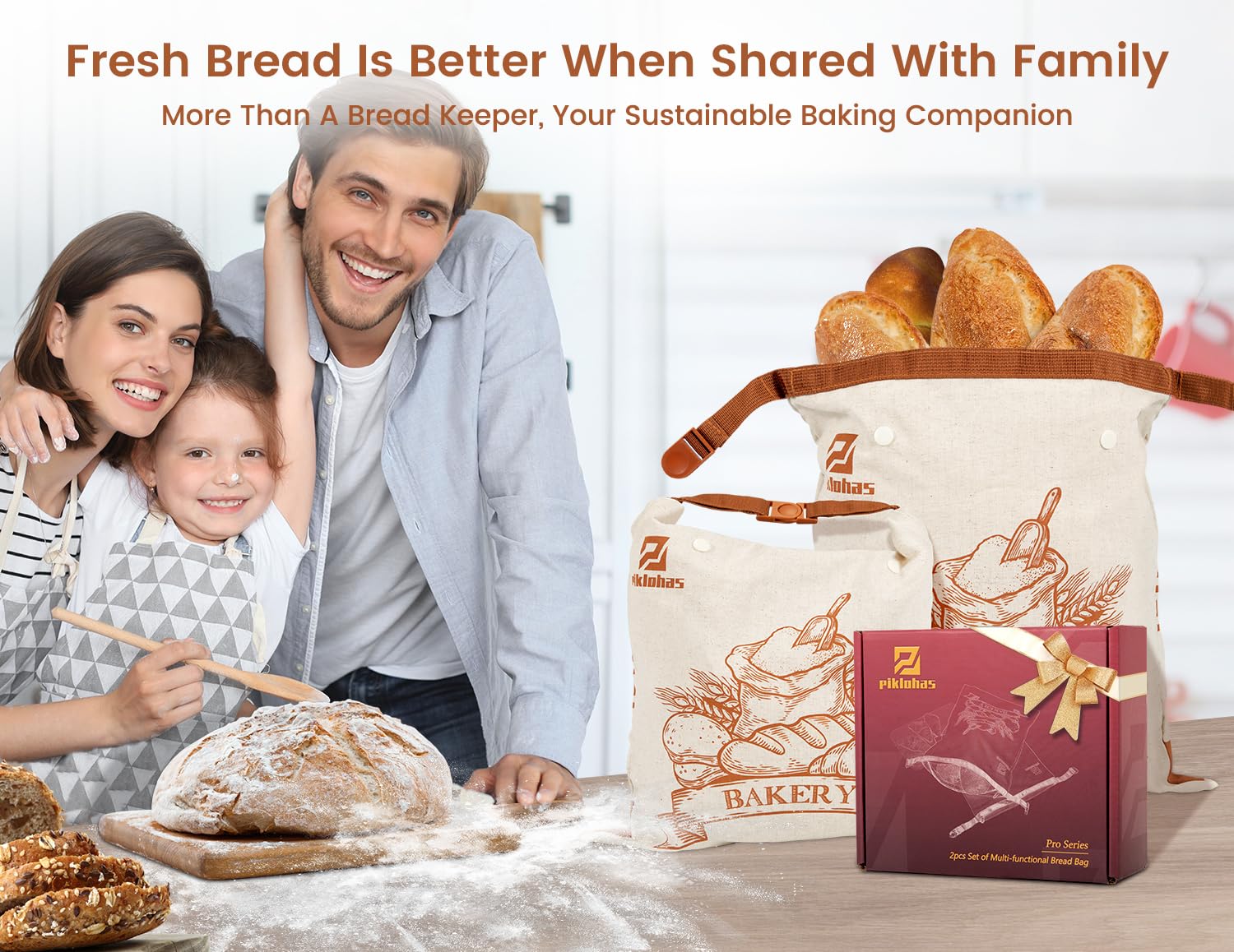 Piklohas 2-set gift-ready bread bags for home bakers.