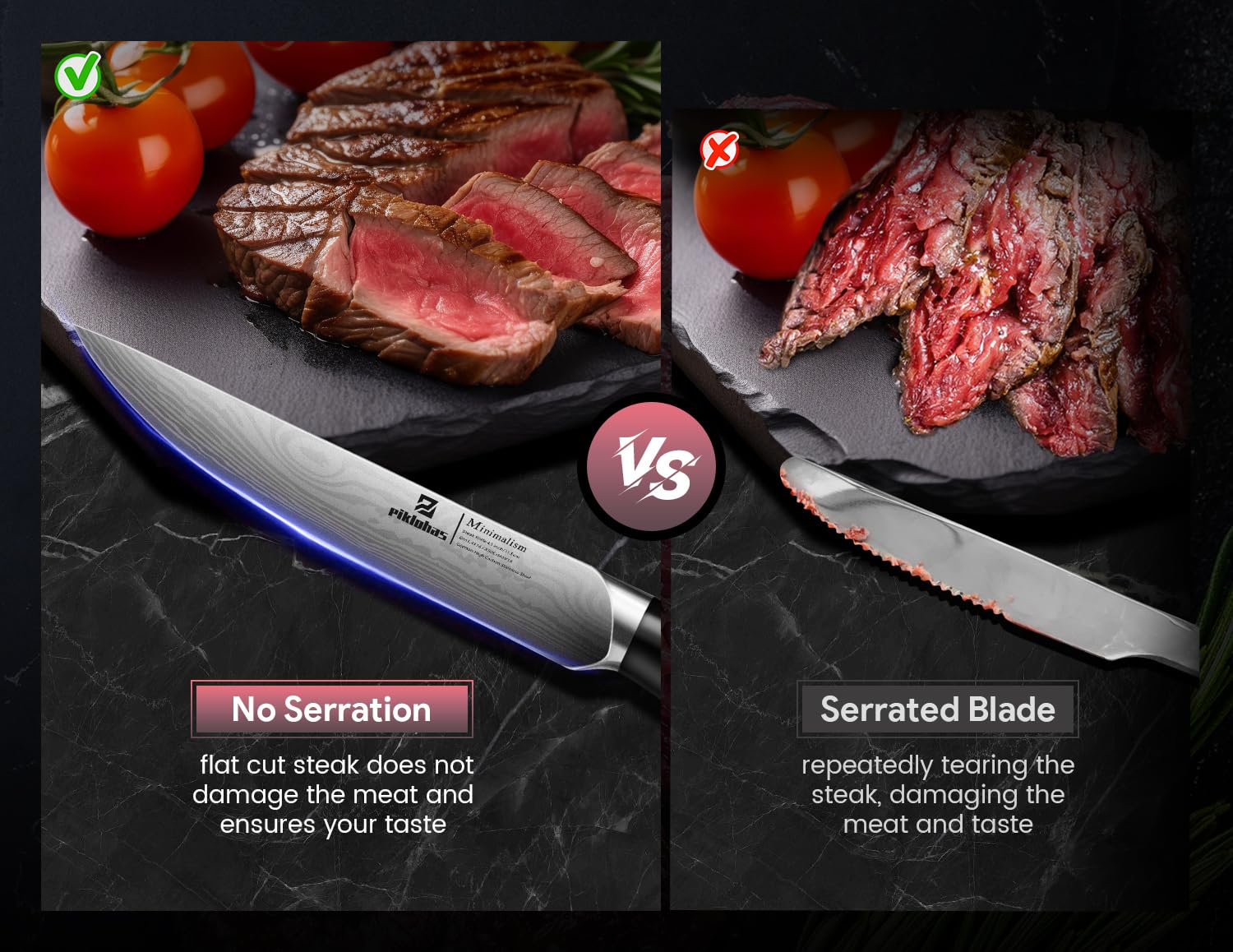 Piklohas steak knife set Damascus pattern blade for refined presentation.