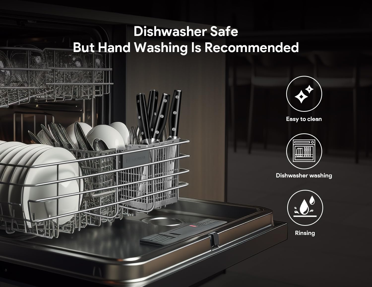 Piklohas dishwasher-safe knives for quick cleanup after meals.