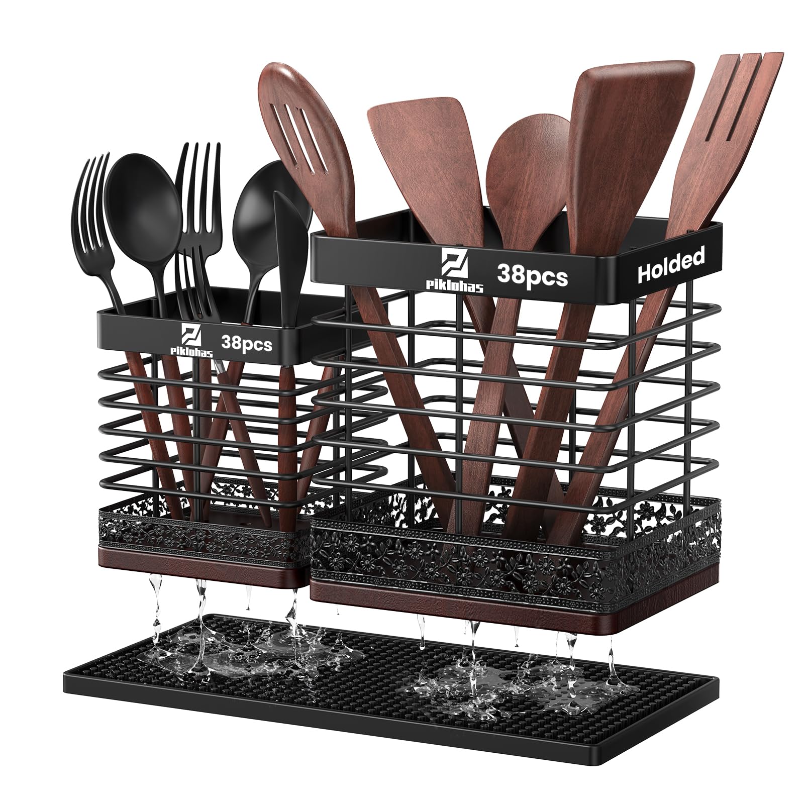 Piklohas extra large utensil holder showing 38+ capacity for spatulas and tools