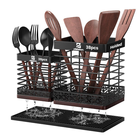 Piklohas extra large utensil holder showing 38+ capacity for spatulas and tools