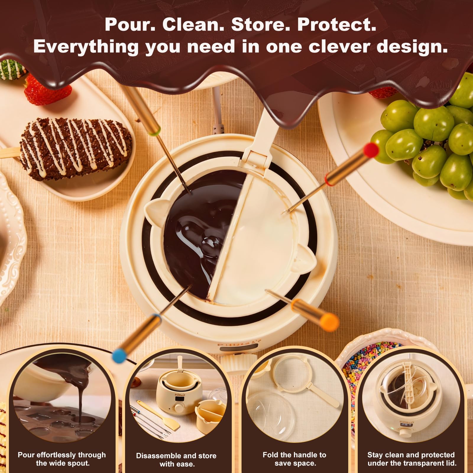 PillRest included dipping forks and spatula for fondue dipping